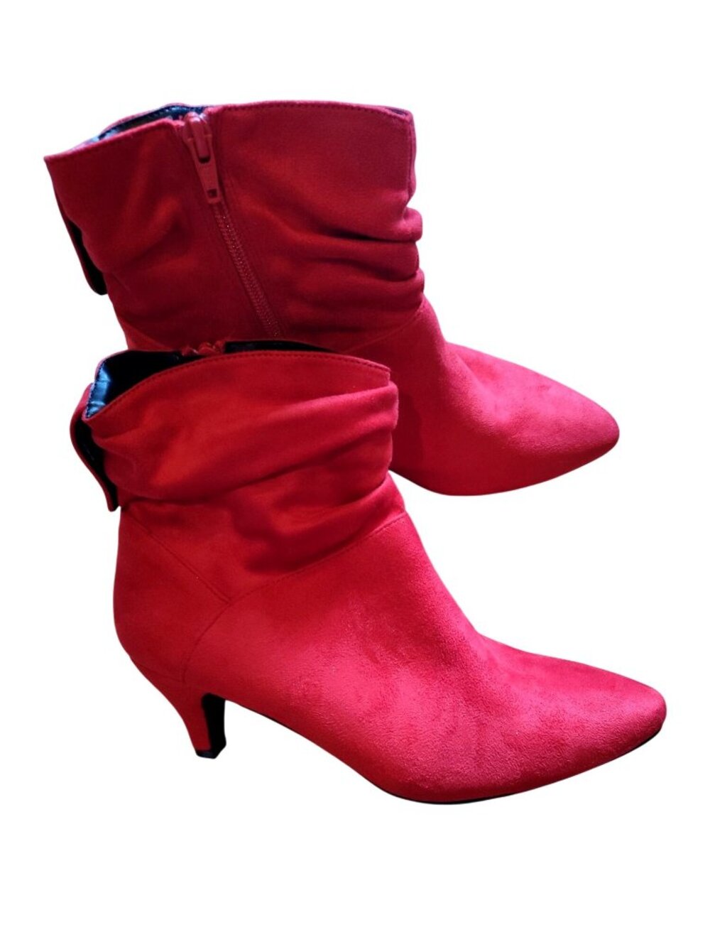 Comfortview Womens Red Suede Kitten Heel Ankle Boots With Side Zipper And Ruched